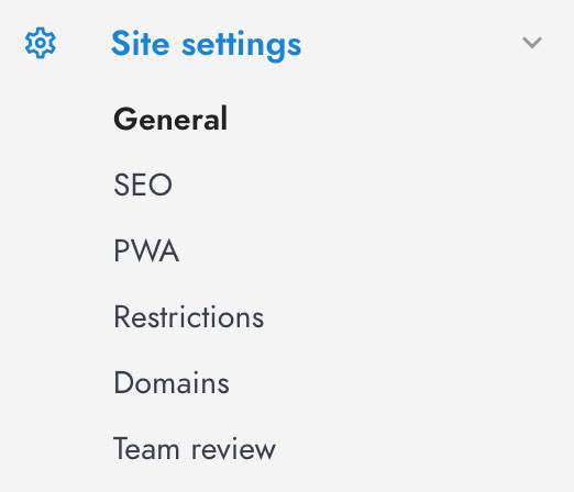 The settings for your sites