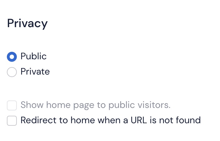 Public or private privacy settings and their explanations