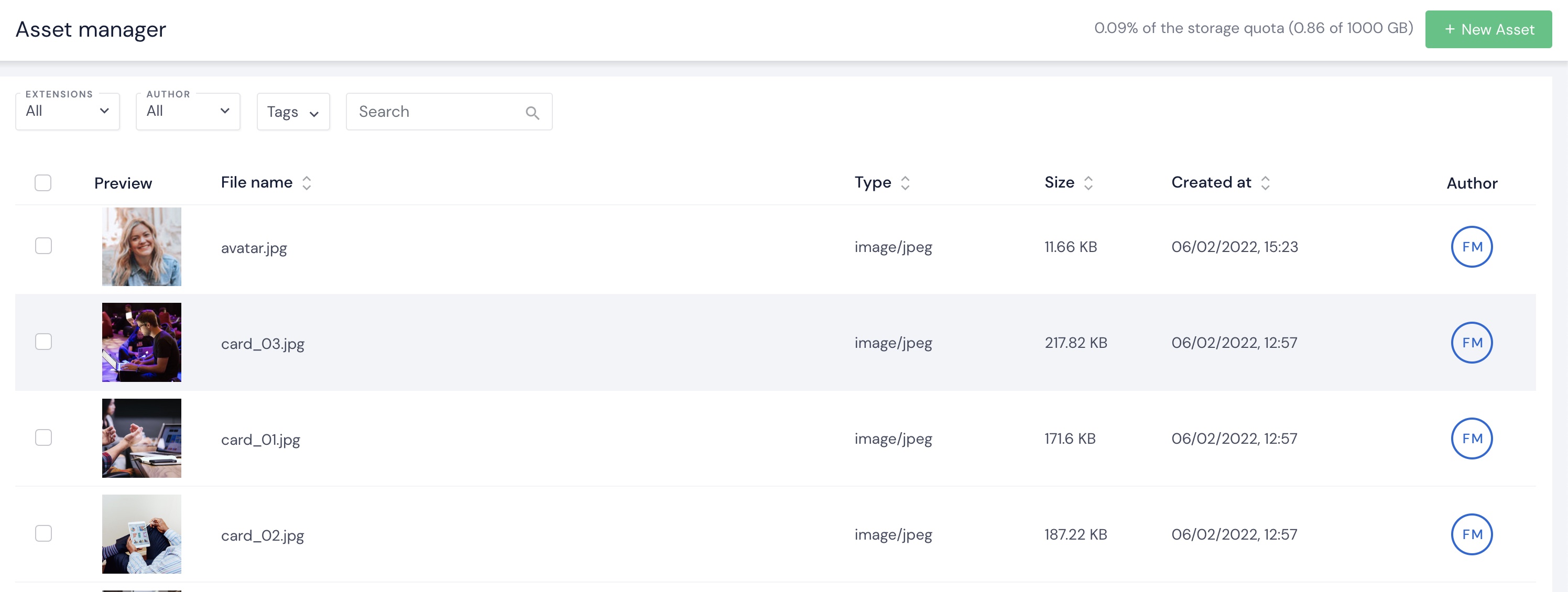 Asset manager UI