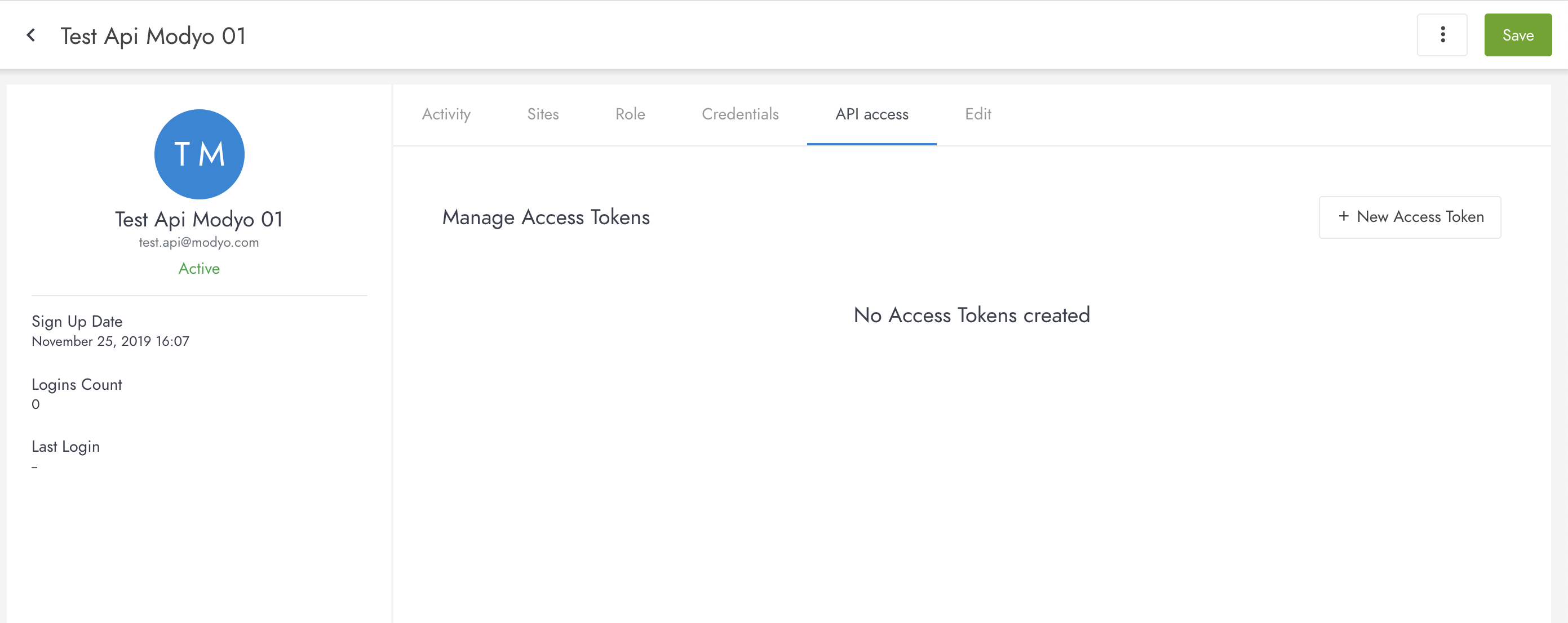 Image showing the Manage Access Tokens window.