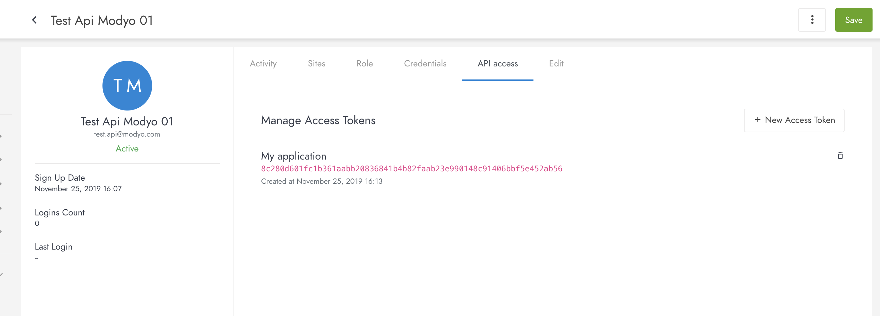 Image showing the generated access token.