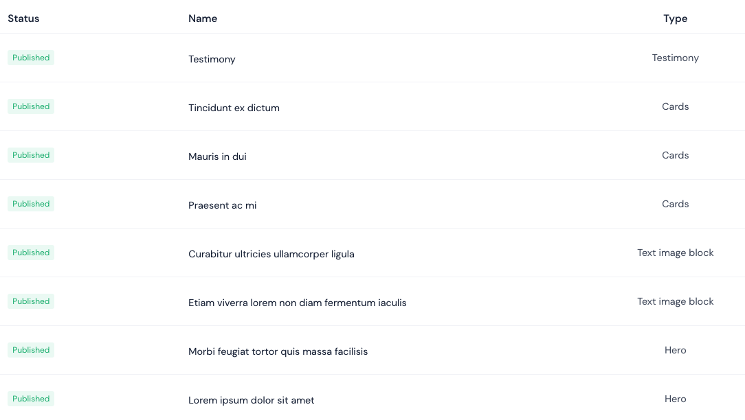 This image shows the Entries window with all the entries created during this tutorial.