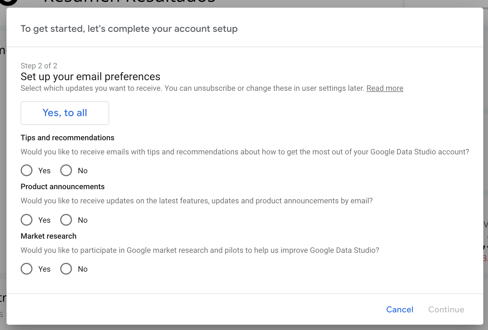 Image showing the second step in creating the account setup.