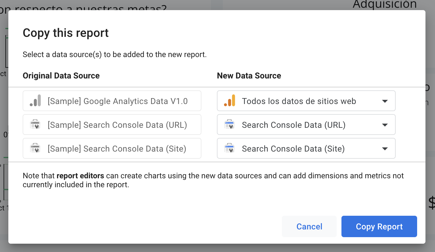 Image showing the Copy Report button.