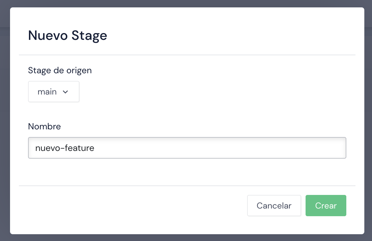 Create a new Stage modal.