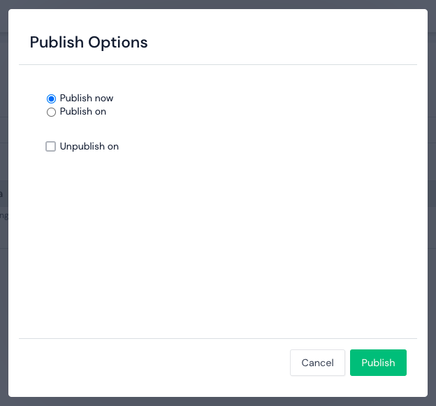 The Publish Options screen