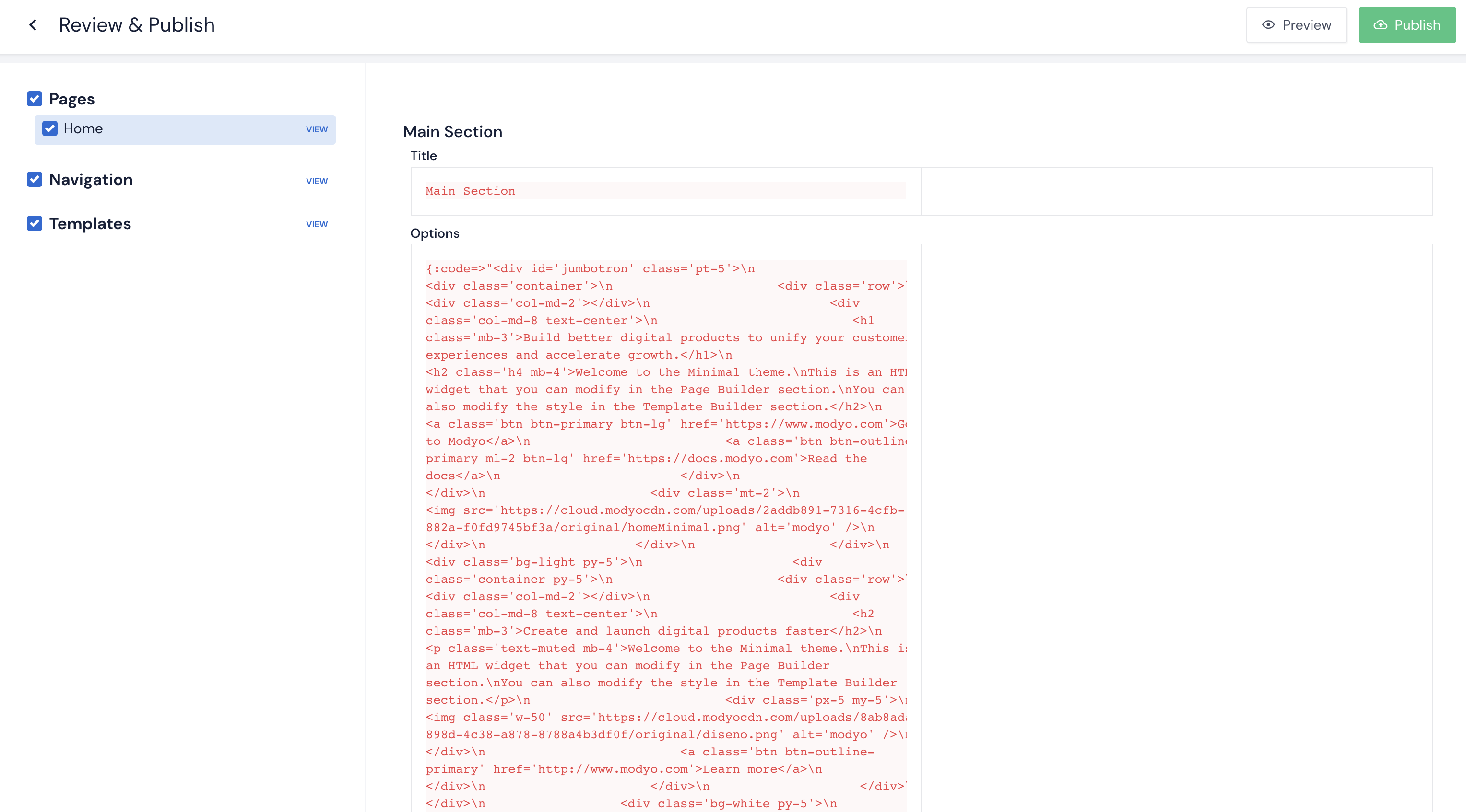 Image showing the Review & Publish window