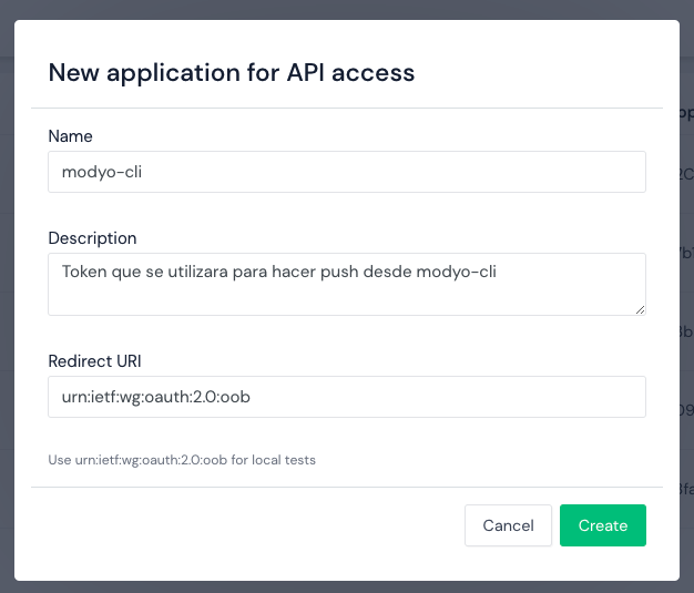 Image showing the New application for API Access window