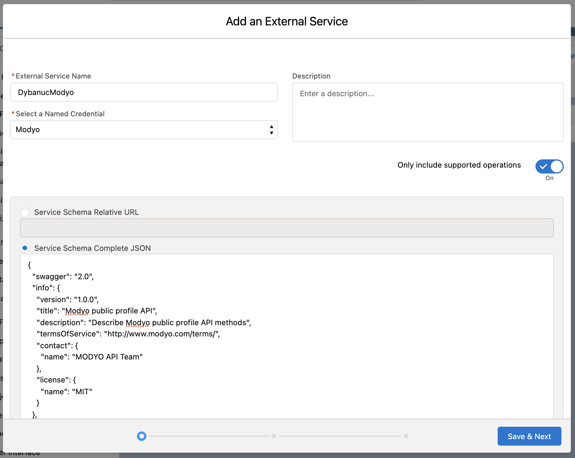 Image with Add an External Service in Salesforce.