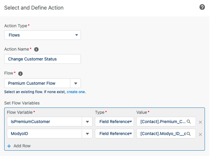 Image showing the select and define action window.