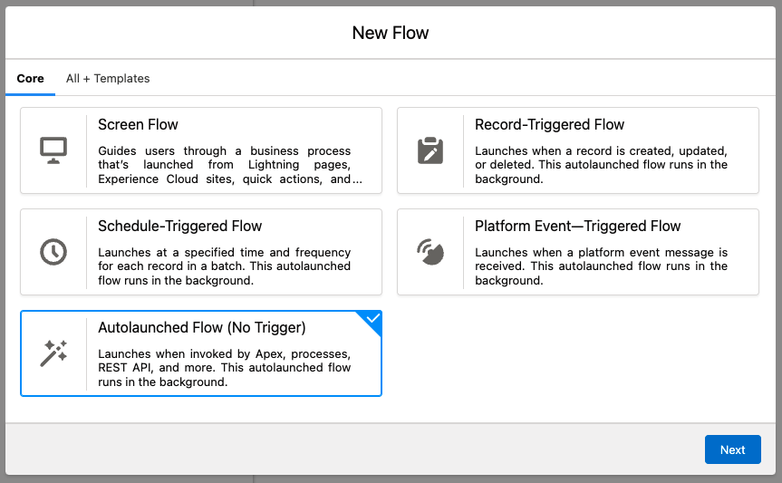 Image with a New Autolaunched Flow in Salesforce.