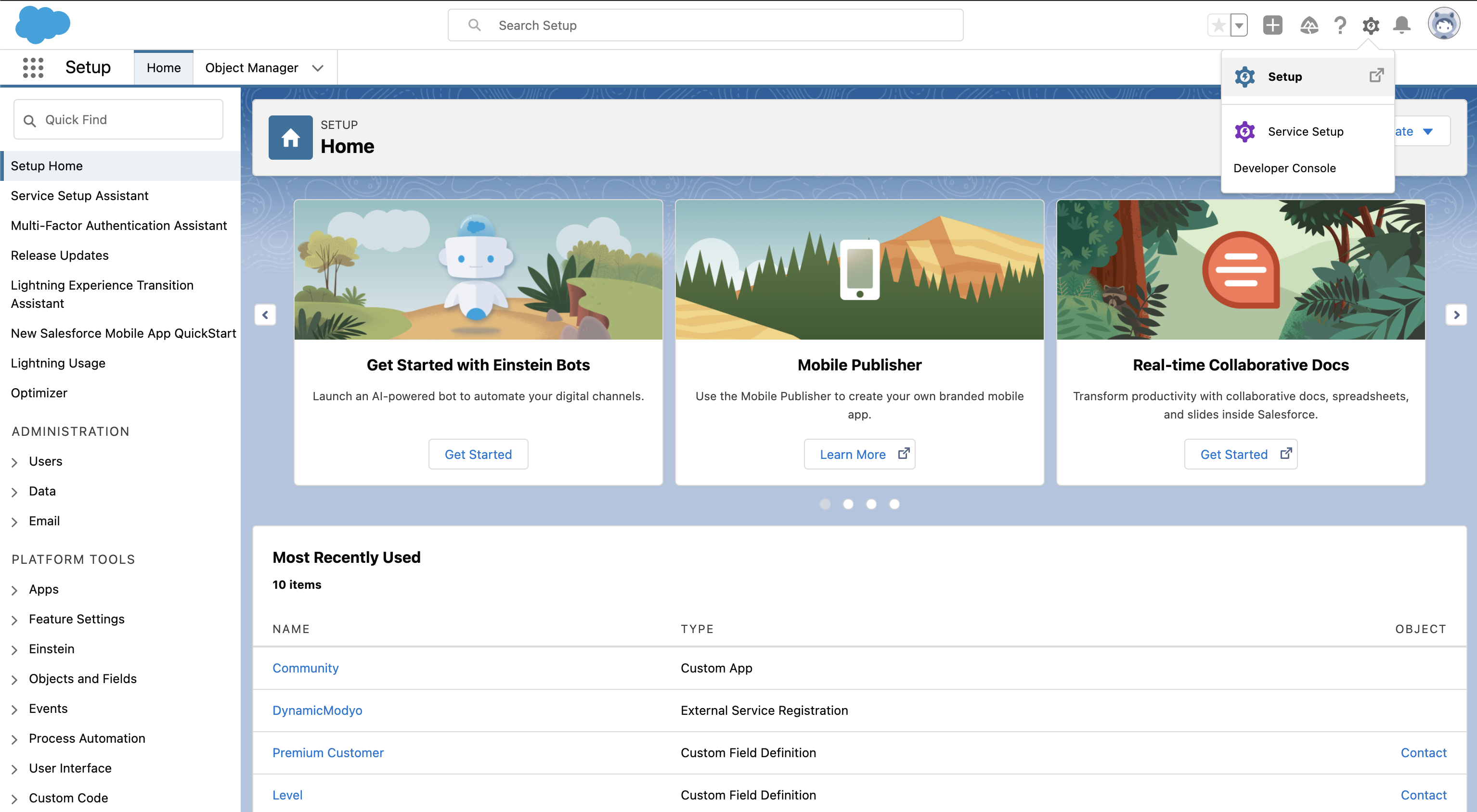 Salesforce home page UI