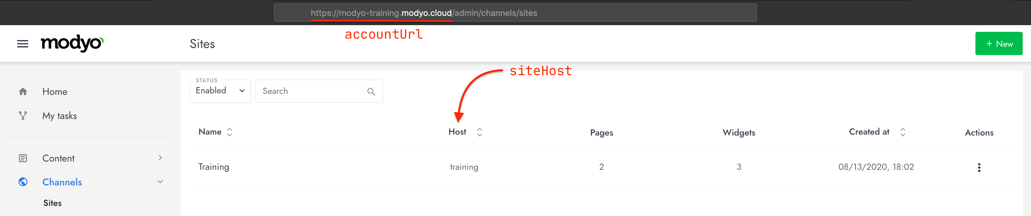 Image displaying where to find accountURL and siteHost